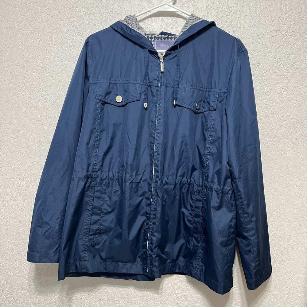 Laura Scott Hooded windbreaker jacket in navy blue size L